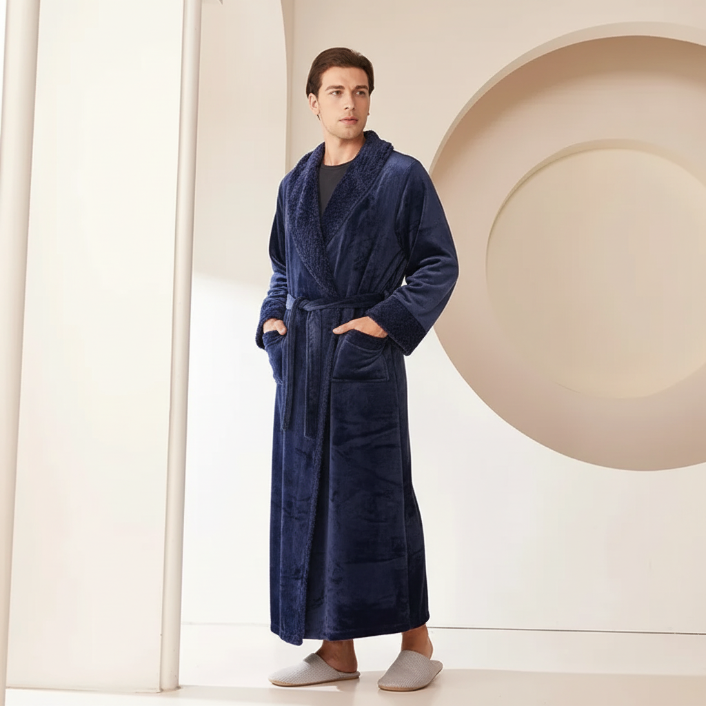Oversized plush bathrobe with full-length coverage and deep pockets