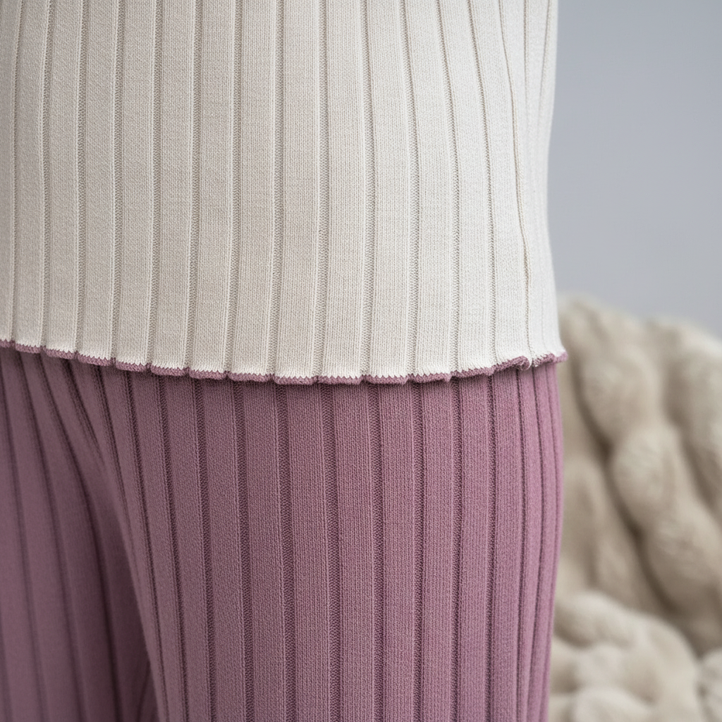 Women's ribbed pyjama set with long sleeves and ankle-length trousers