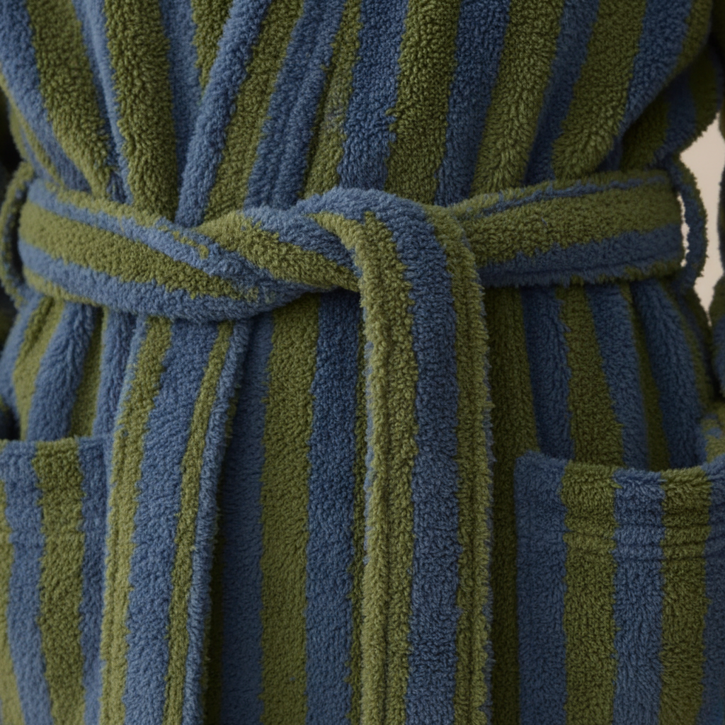Knee length striped robe and pants set with plush warm finish
