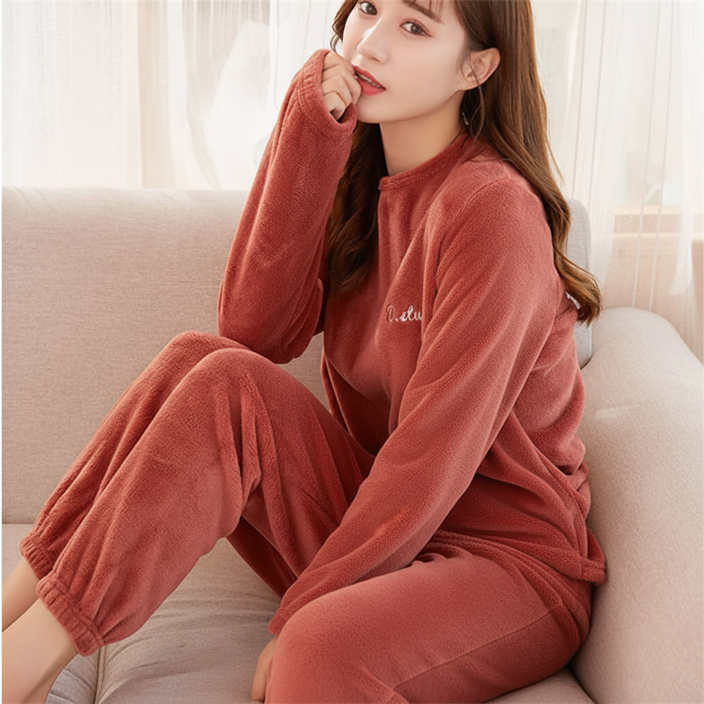 Women's thick warm pyjama set with ankle length and cosy plush finish