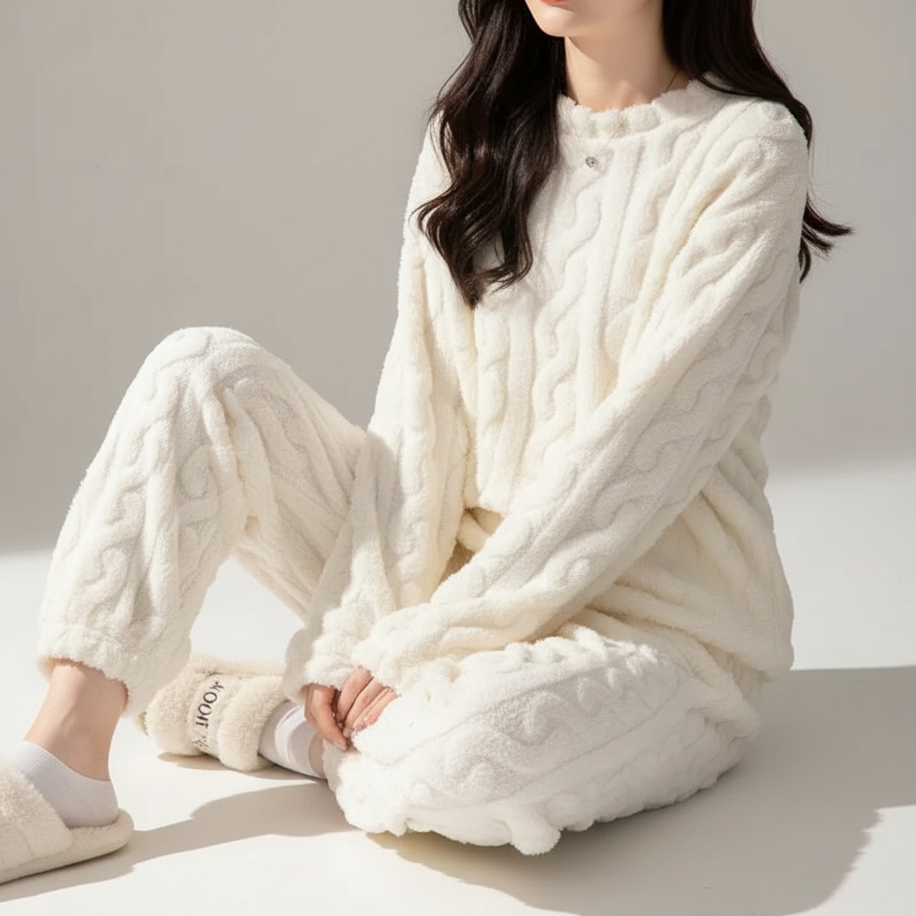 Women's plush pyjama set with long sleeves and ankle pants