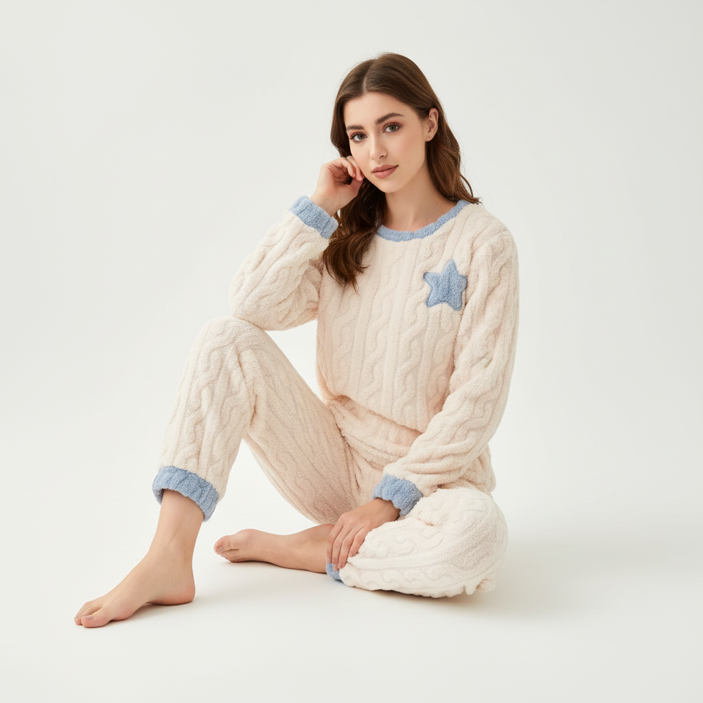 Two piece pyjama set with embroidered star detail and elastic waist