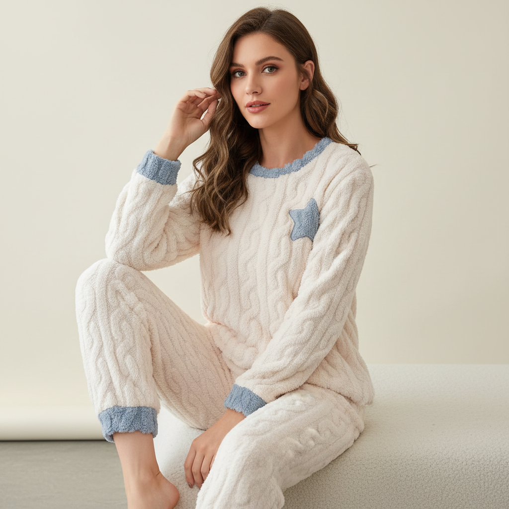 Two piece pyjama set with embroidered star detail and elastic waist