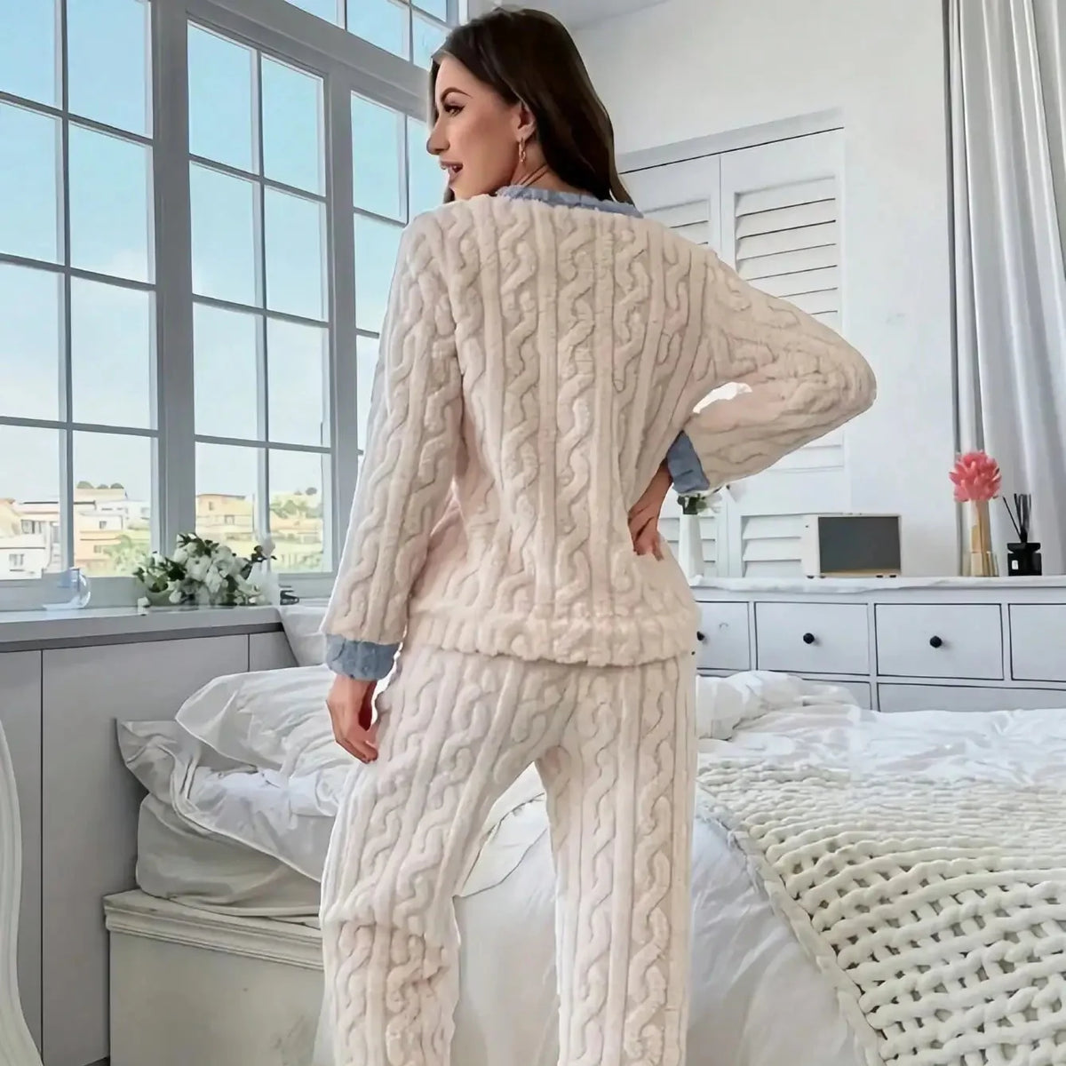 Two piece pyjama set with embroidered star detail and elastic waist
