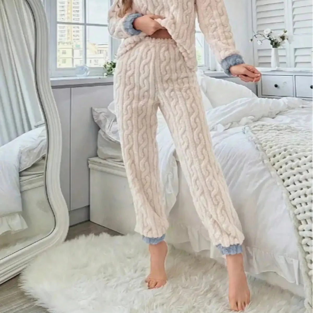 Two piece pyjama set with embroidered star detail and elastic waist