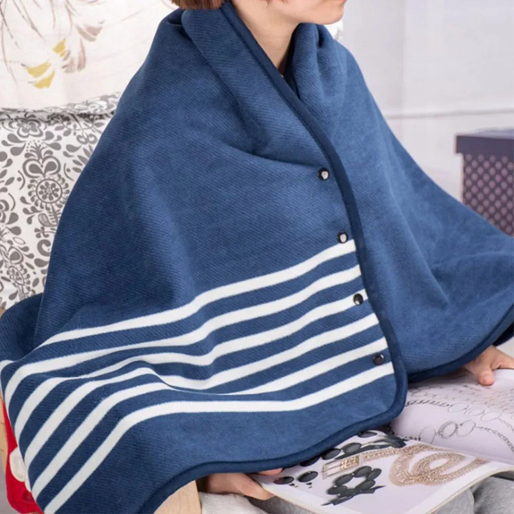 Portable shoulder wrap blanket with checked pattern warm fluffy