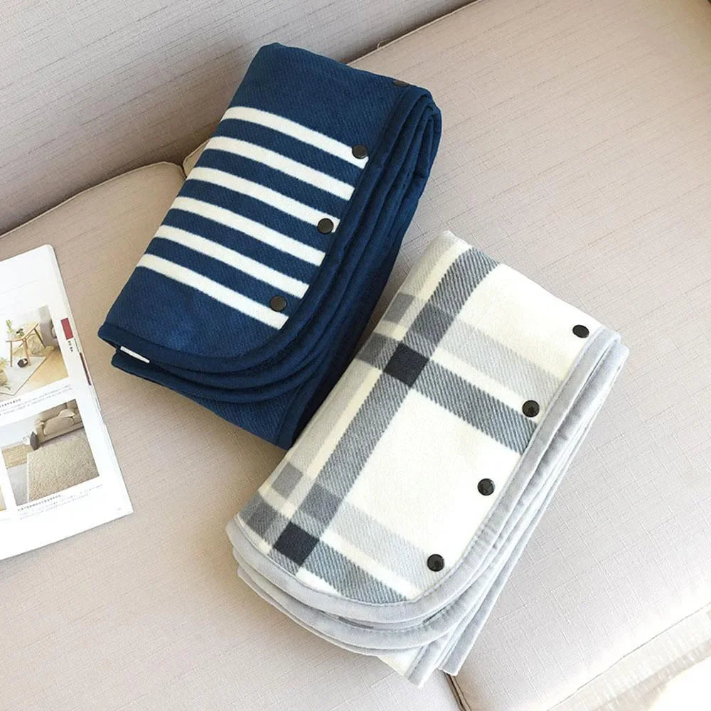 Portable shoulder wrap blanket with checked pattern warm fluffy