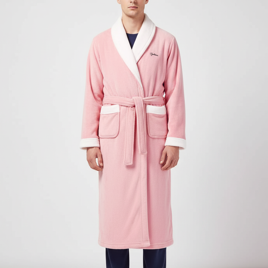 Oversized shawl collar robe with deep pockets and self-tie belt