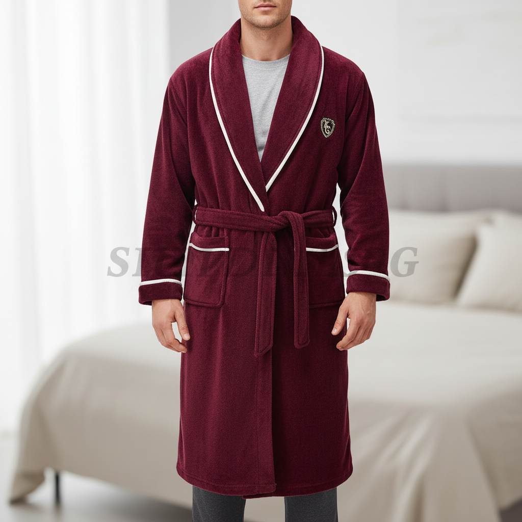 Oversized shawl collar robe with deep pockets and self-tie belt