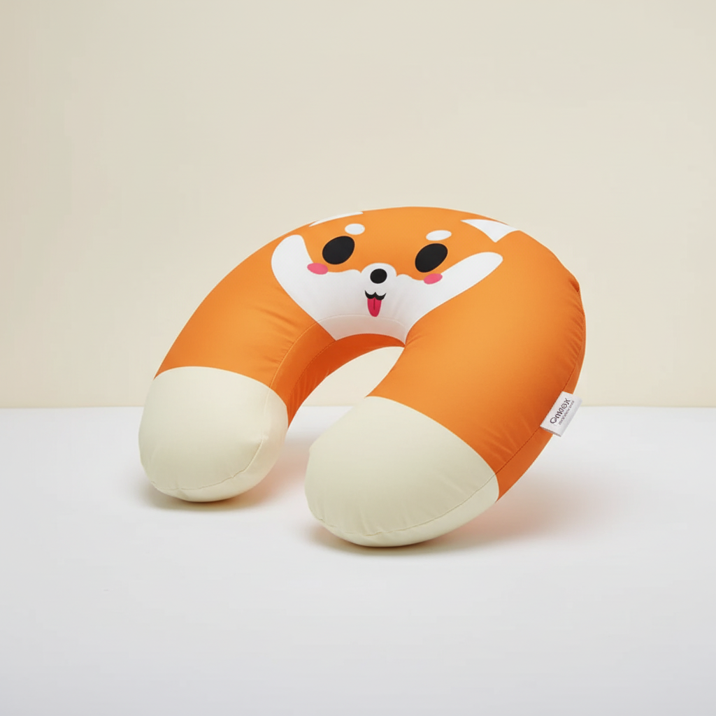 Inflatable U shaped neck pillow with cartoon prints for travel support
