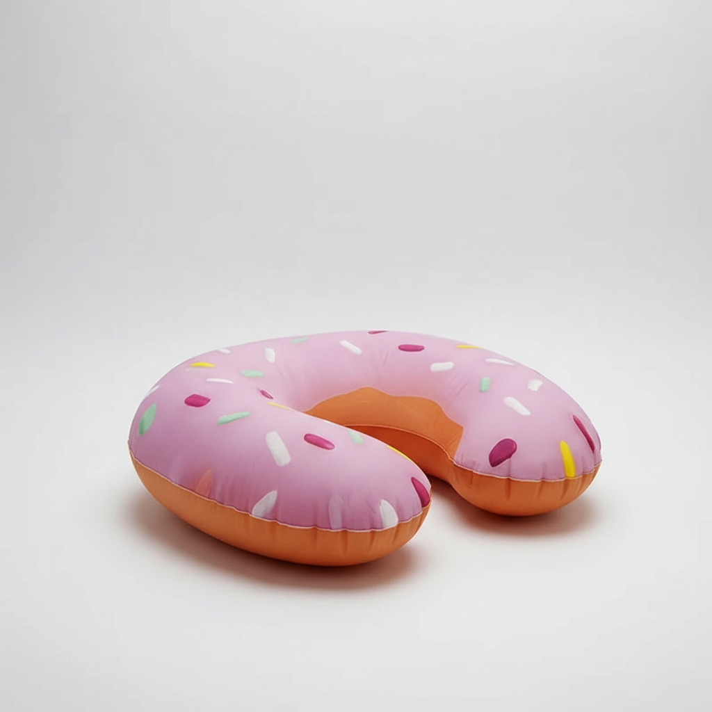 Inflatable U shaped neck pillow with cartoon prints for travel support