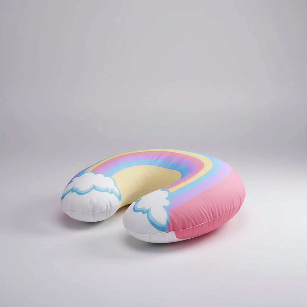 Inflatable U shaped neck pillow with cartoon prints for travel support