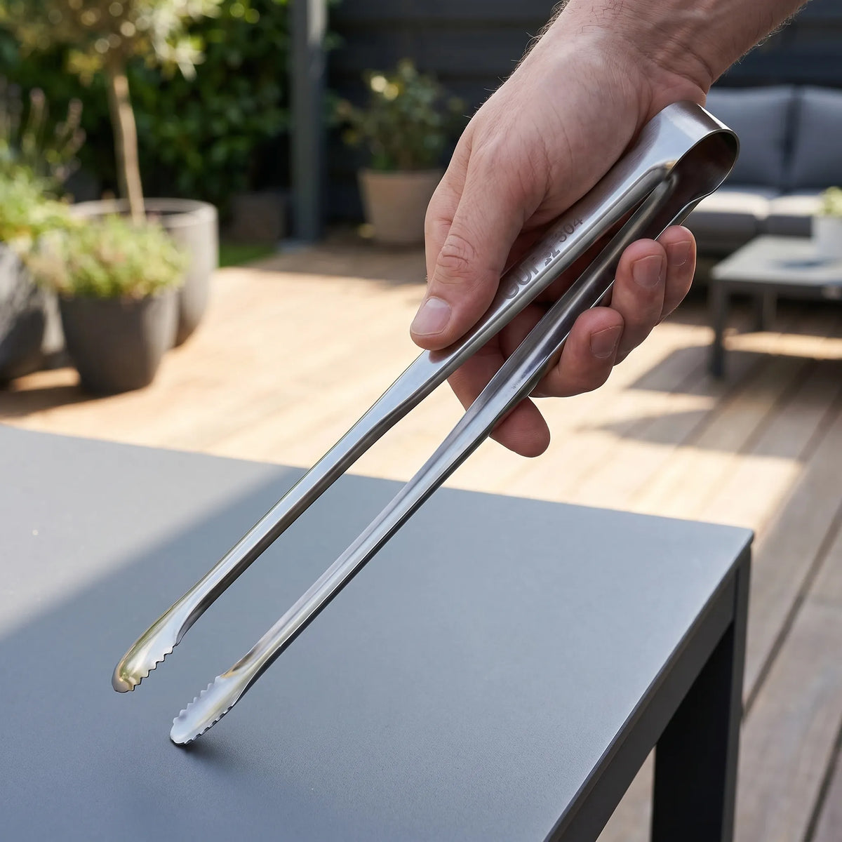 Long kitchen tongs with serrated tips stainless steel
