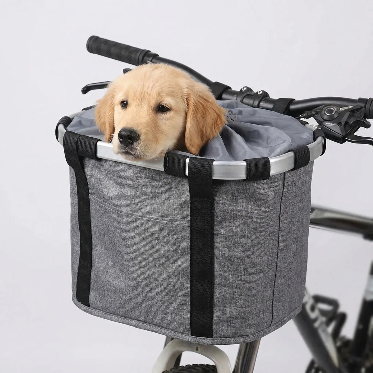 Foldable front bicycle basket with reinforced frame and quick-release mount
