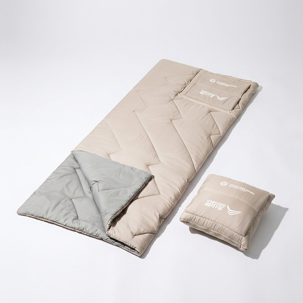 Portable rectangular sleeping bag with pillow and blanket