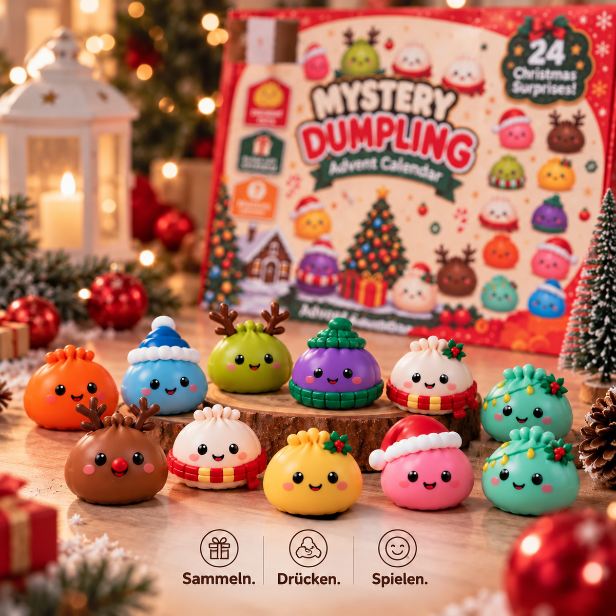 Thrives Outdoor | Dumplings Advent Calendar with 24 Squishy Figures