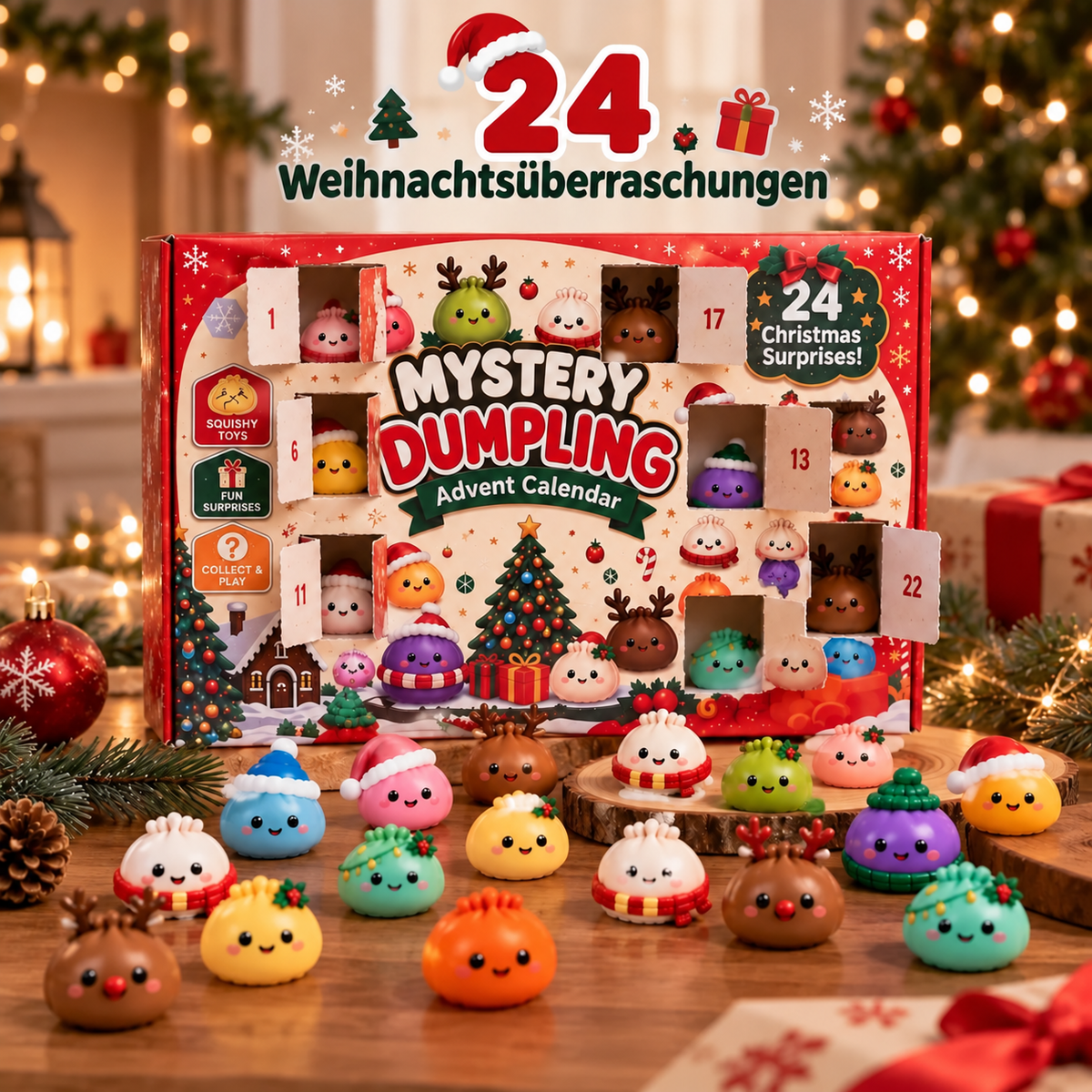 Thrives Outdoor | Dumplings Advent Calendar with 24 Squishy Figures