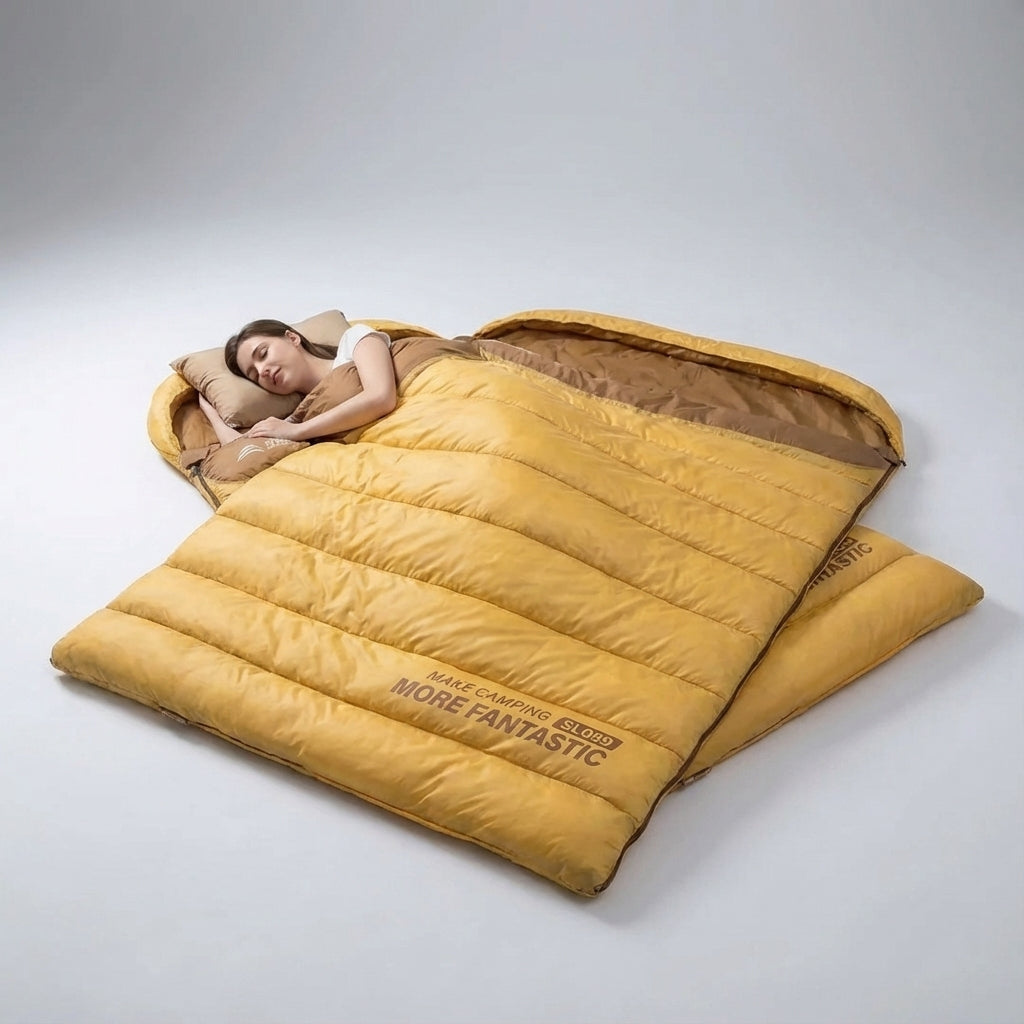 Two-person camping sleeping bag quilt style with breathable insulation