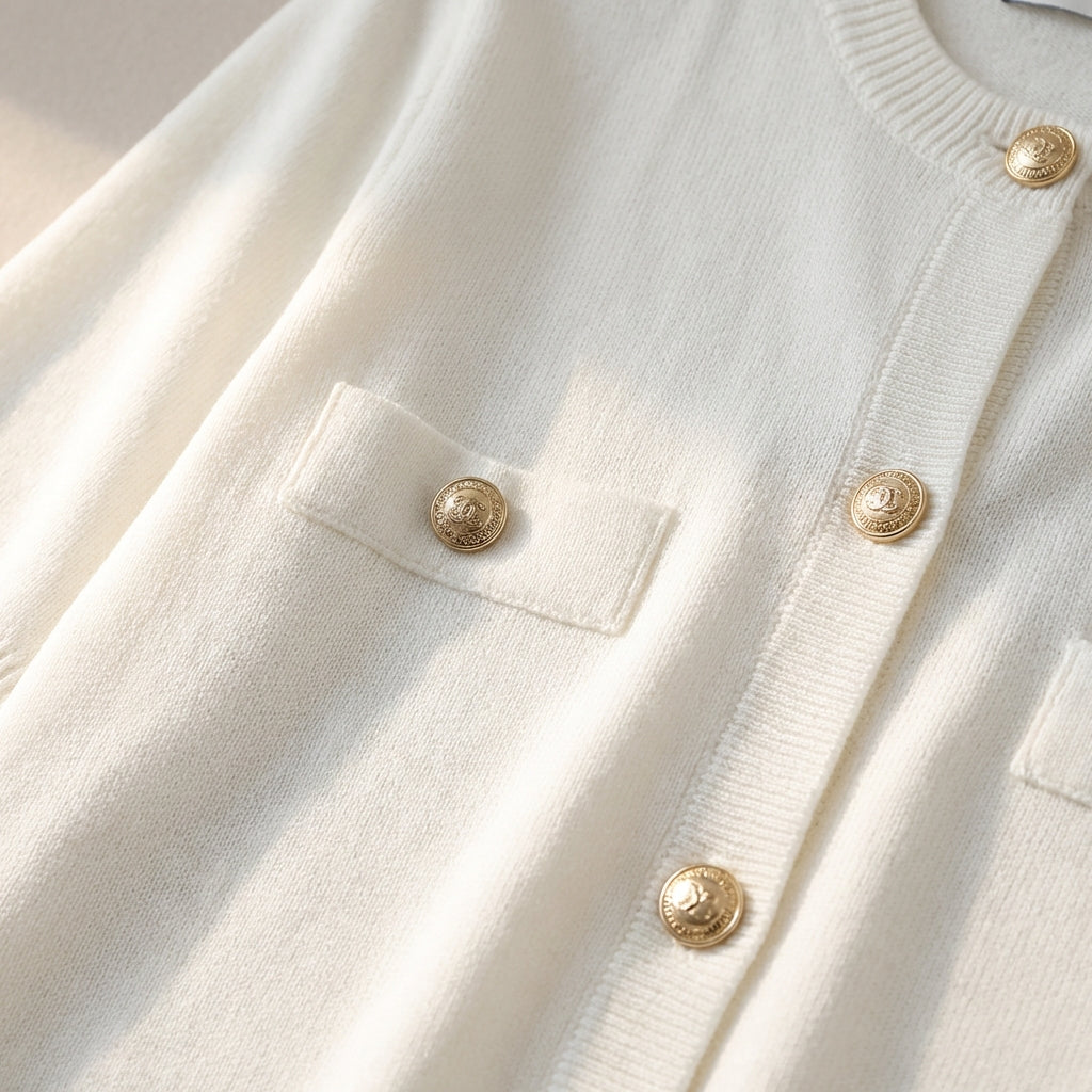 Short-sleeve crop cardigan with button detail and pocket accents