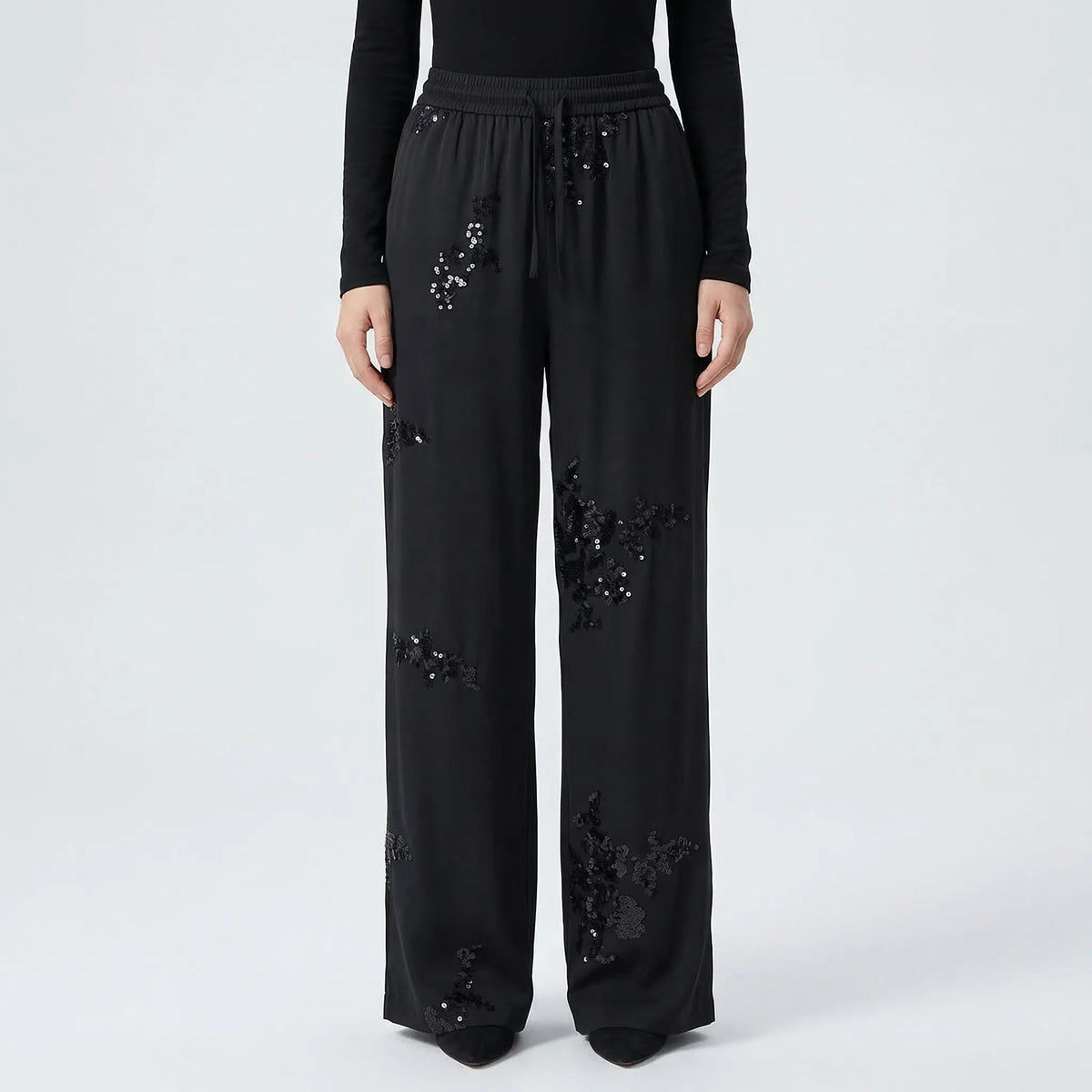 Embroidered sequin co-ord set with long-sleeve shirt and trousers