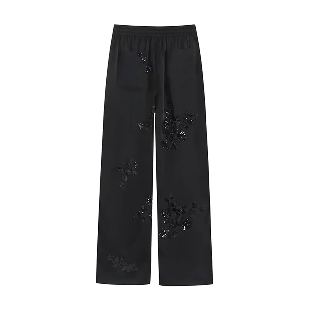 Embroidered sequin co-ord set with long-sleeve shirt and trousers