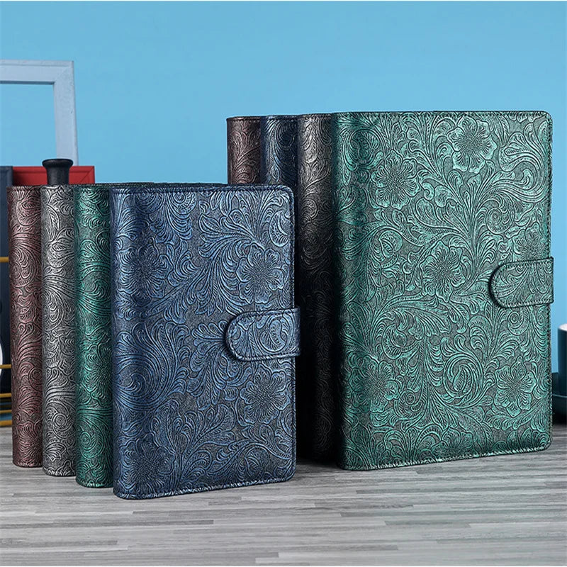 Vintage embossed planner cover with refillable ring binder system