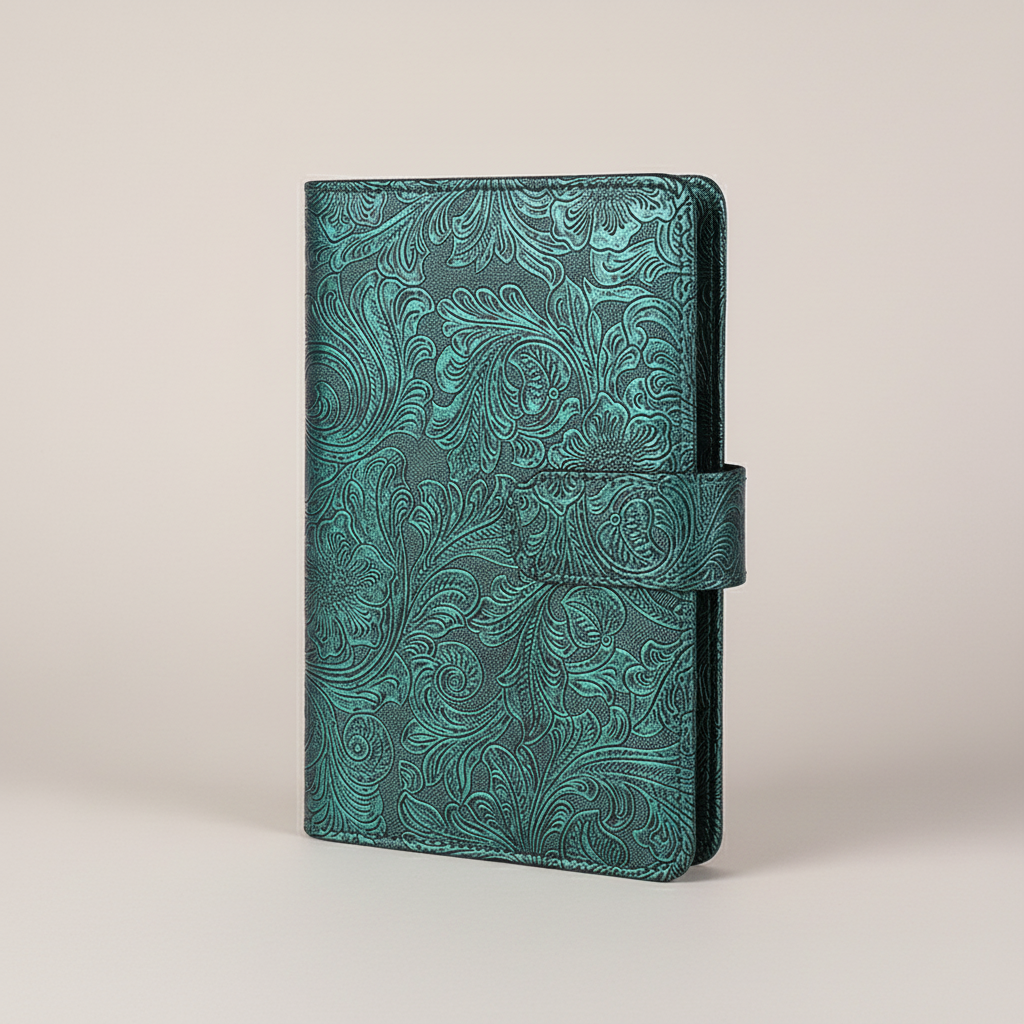 Vintage embossed planner cover with refillable ring binder system