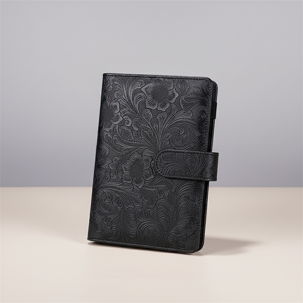 Vintage embossed planner cover with refillable ring binder system