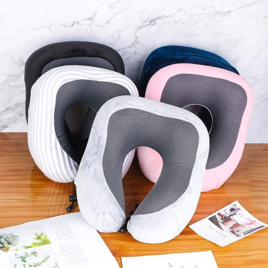 Ergonomic U-shaped travel pillow with memory foam and cotton cover