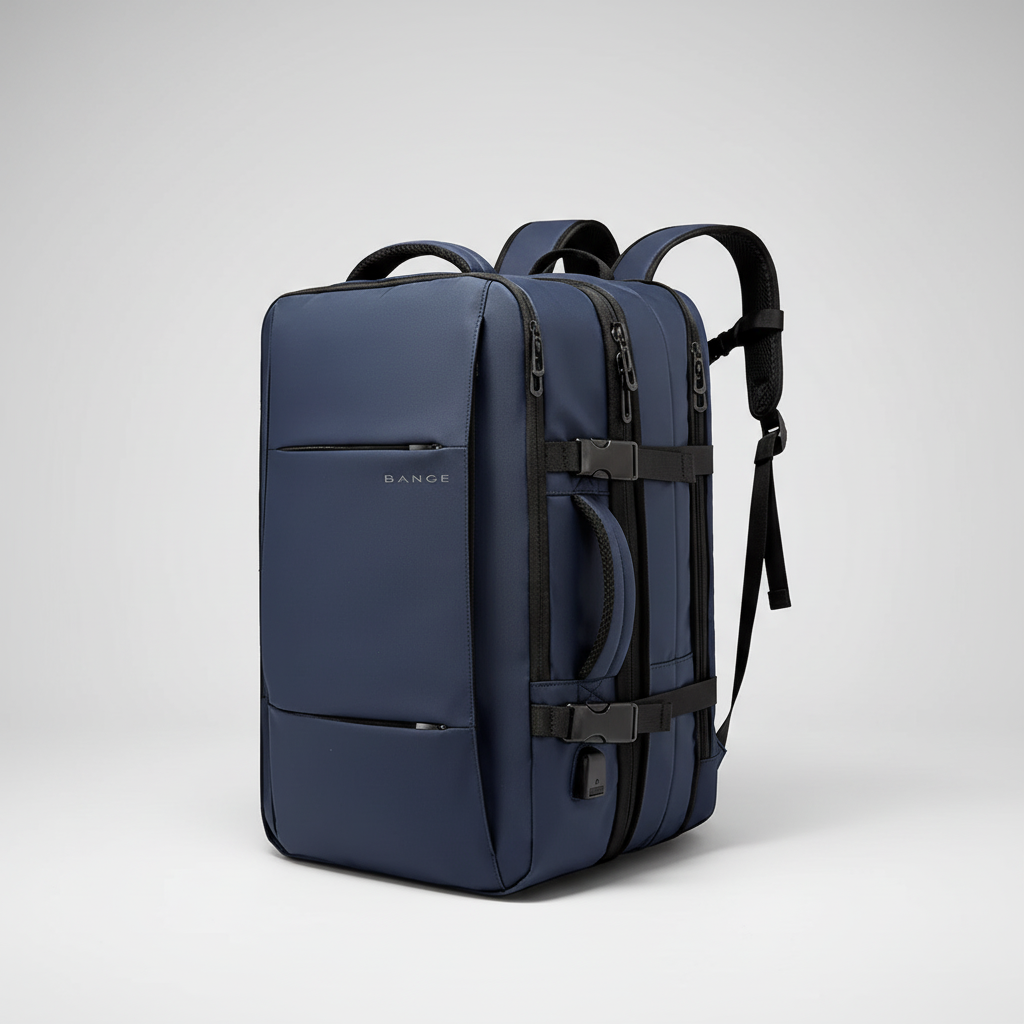 Expandable business backpack with padded laptop pocket and USB port