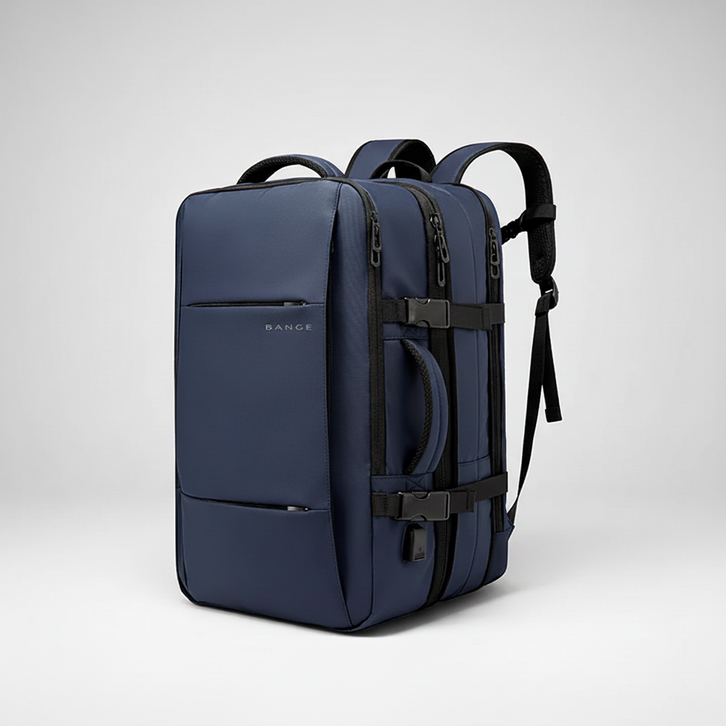 Expandable business backpack with padded laptop pocket and USB port