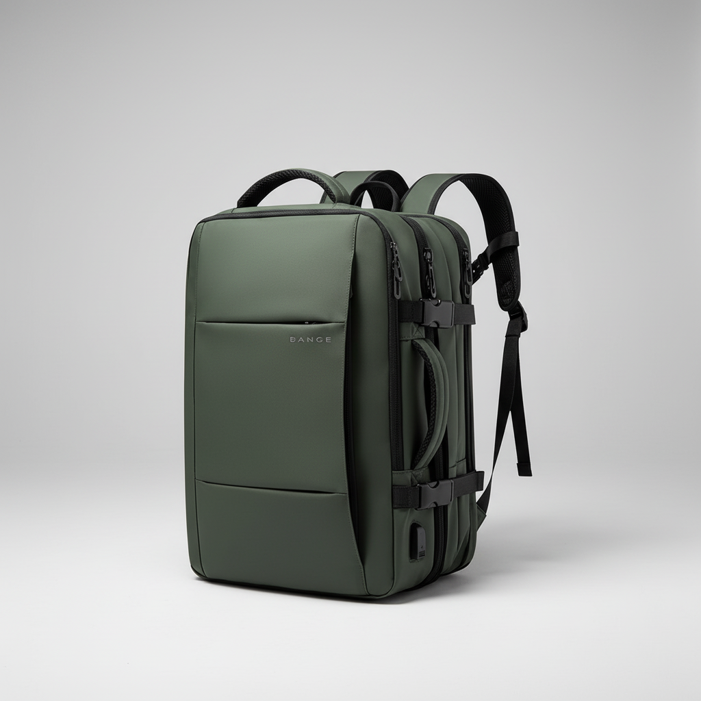 Expandable business backpack with padded laptop pocket and USB port