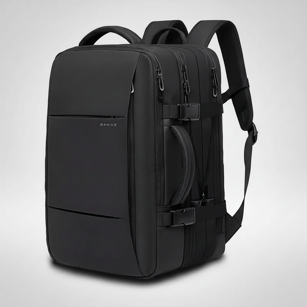 Expandable business backpack with padded laptop pocket and USB port