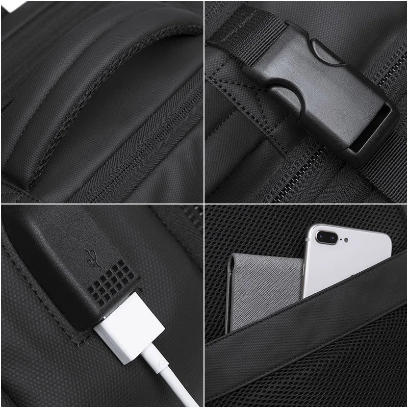 Expandable business backpack with padded laptop pocket and USB port