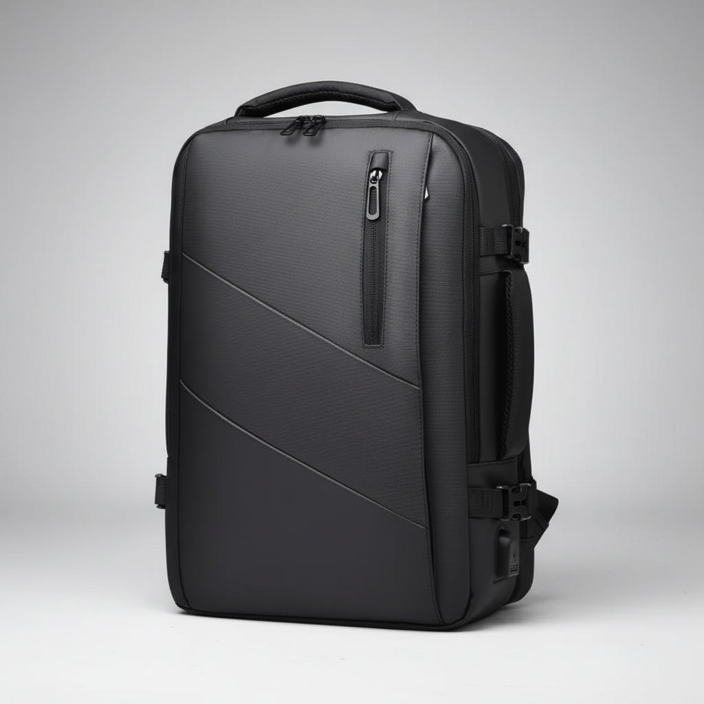 Expandable laptop backpack with USB charging port and organiser pockets