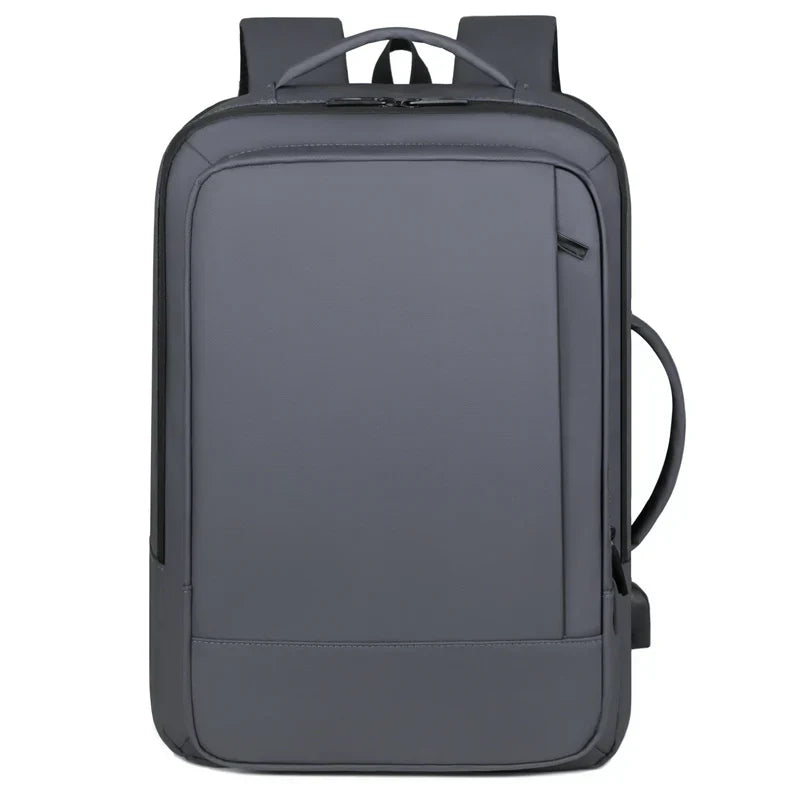 Expandable Oxford travel backpack with USB charging port and laptop compartment