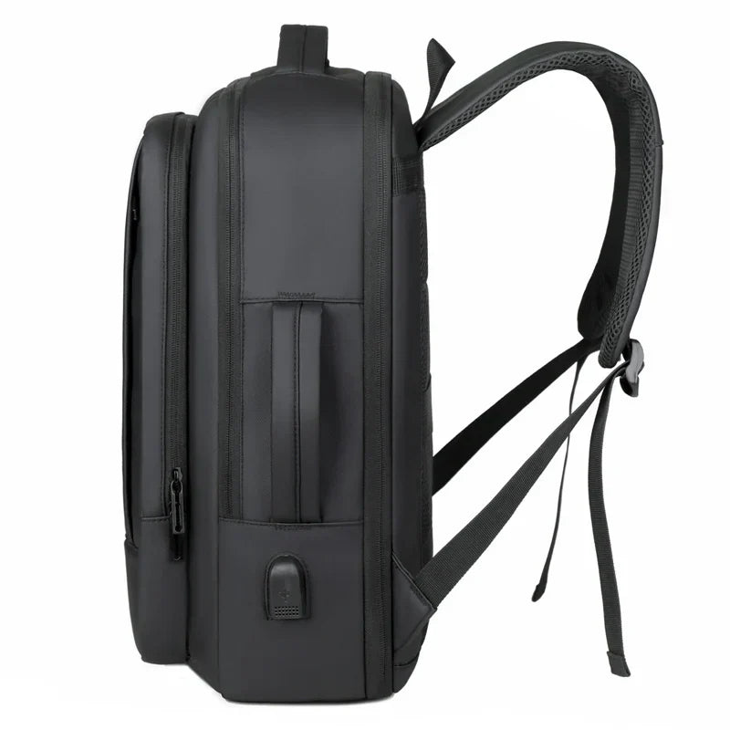 Expandable Oxford travel backpack with USB charging port and laptop compartment