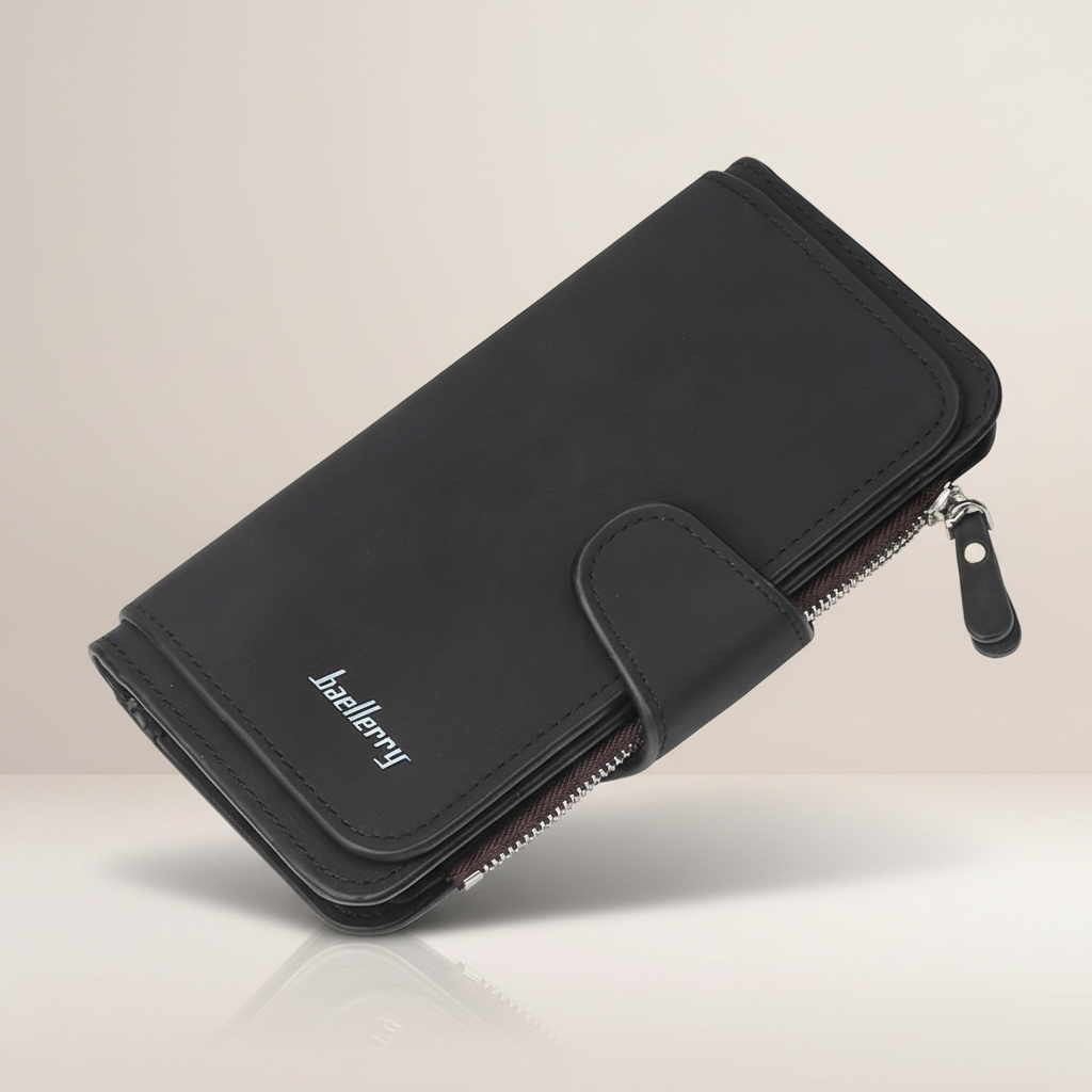 Long women's wallet with multiple card slots and zipped coin pocket