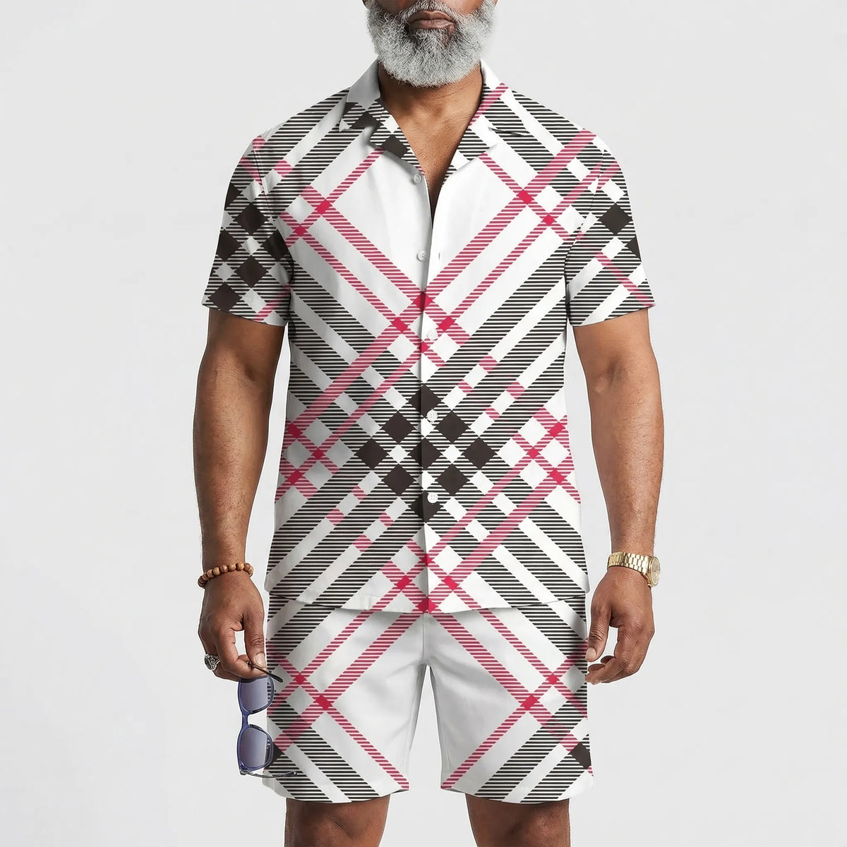 Men's tropical print 2-piece short sleeve set with matching shirt and shorts
