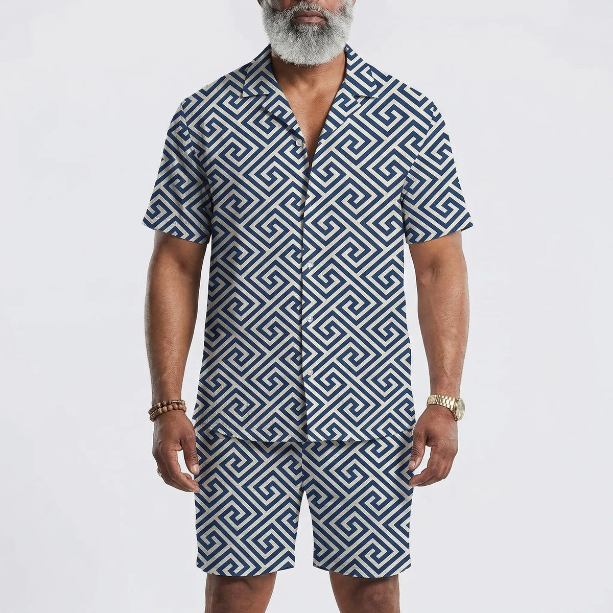 Men's tropical print 2-piece short sleeve set with matching shirt and shorts
