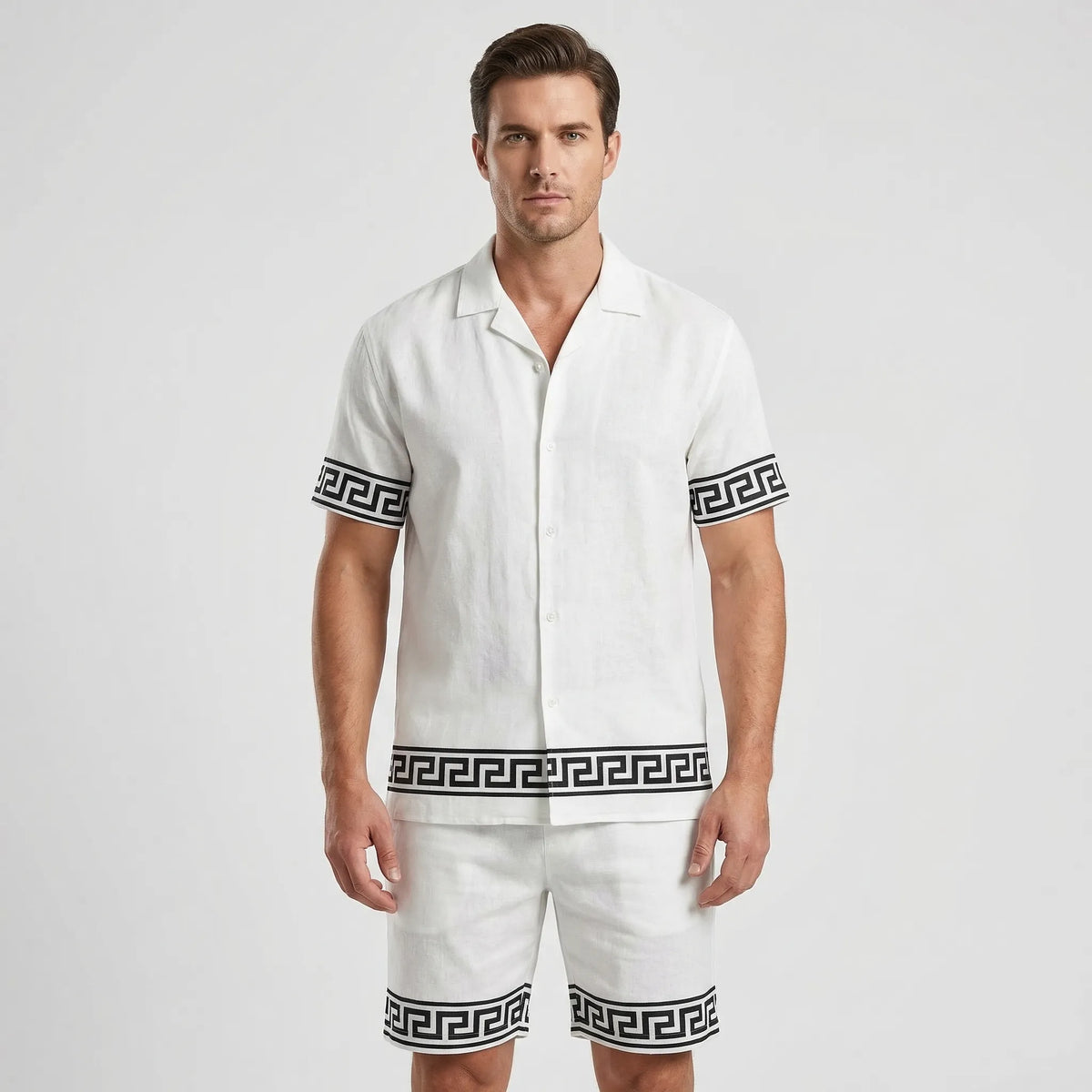 Men's tropical print 2-piece short sleeve set with matching shirt and shorts