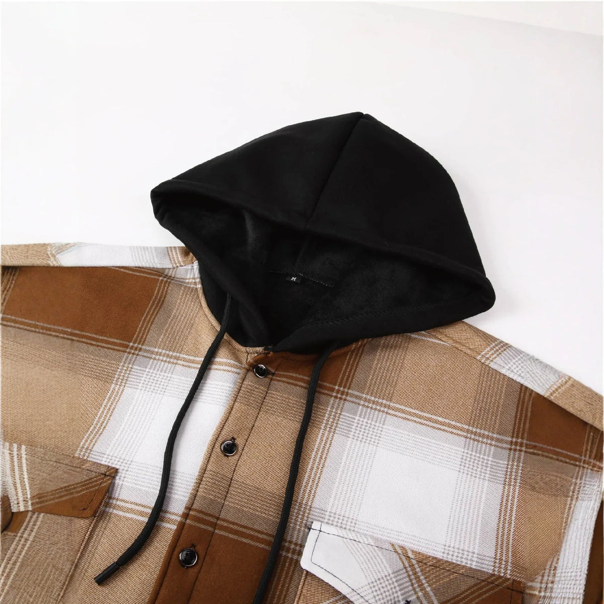 Men's checked hooded shirt with fleece lining and oversized fit