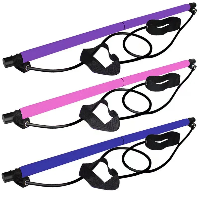 Adjustable pilates bar with elastic bands for home strength and toning workouts
