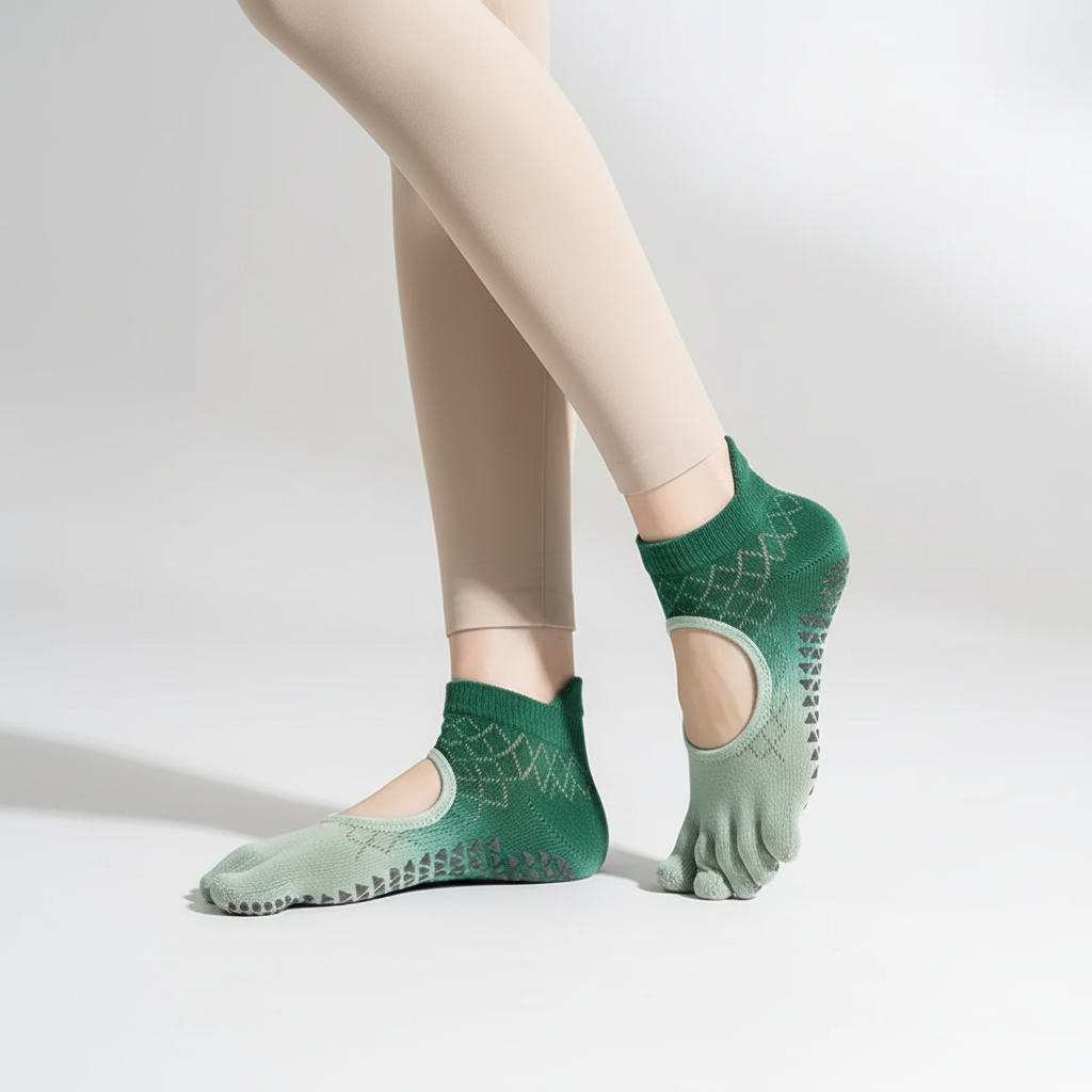Five toe non-slip yoga socks with silicone grip sole