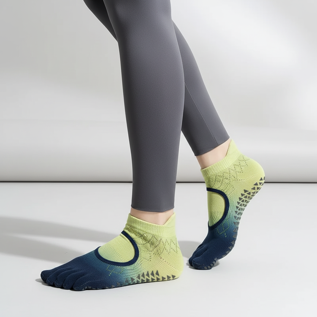Five toe non-slip yoga socks with silicone grip sole