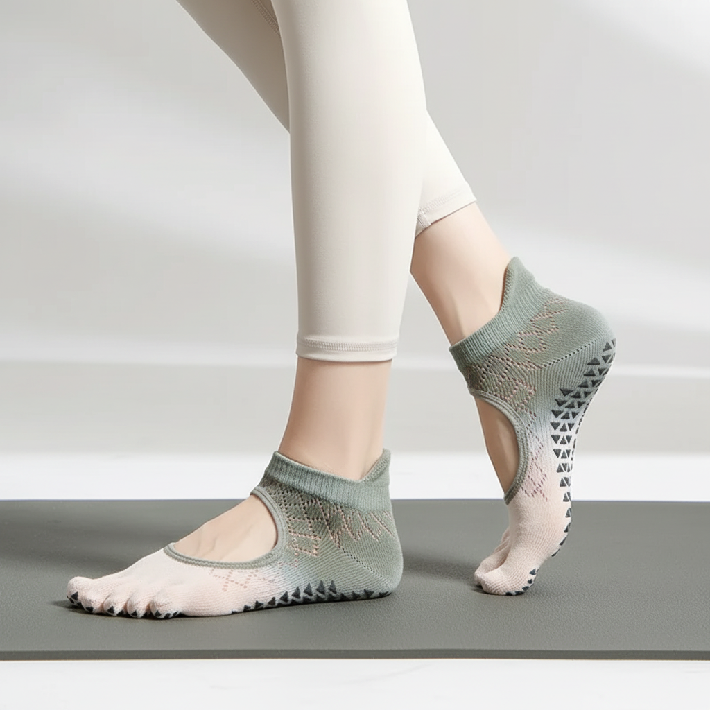 Five toe non-slip yoga socks with silicone grip sole