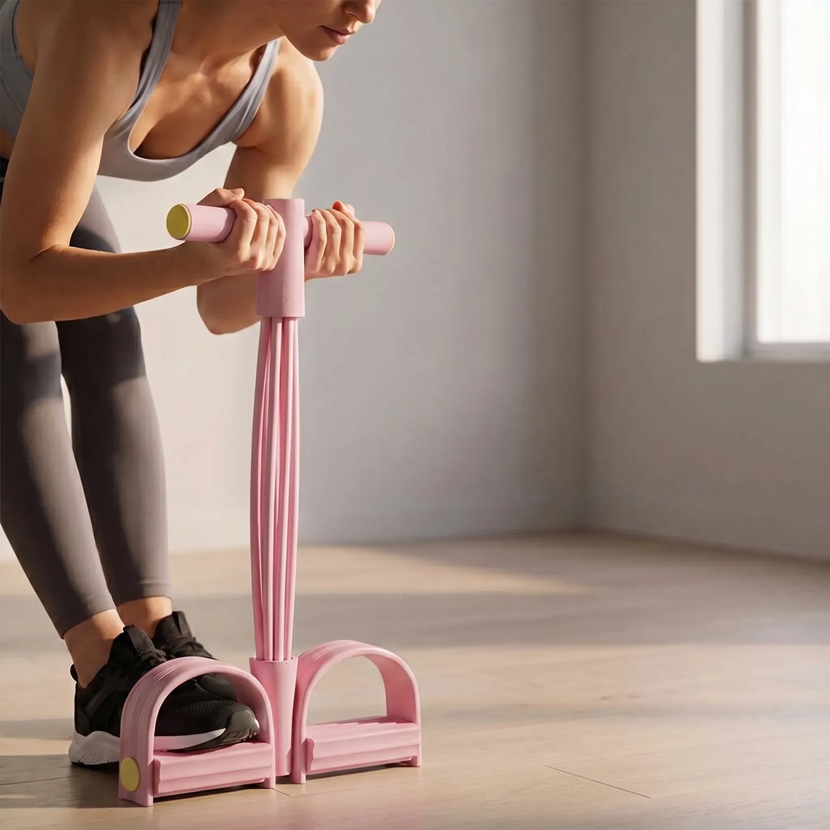 Six-tube resistance band with foam grip handles and foot pedals