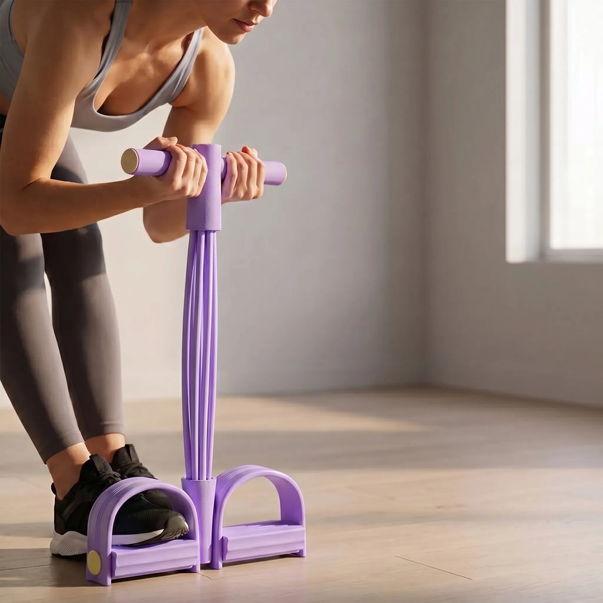 Six-tube resistance band with foam grip handles and foot pedals
