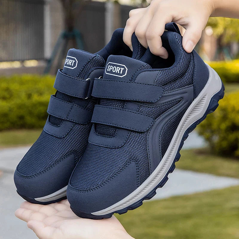 Wide fit orthopaedic walking shoe with velcro straps and padded sole