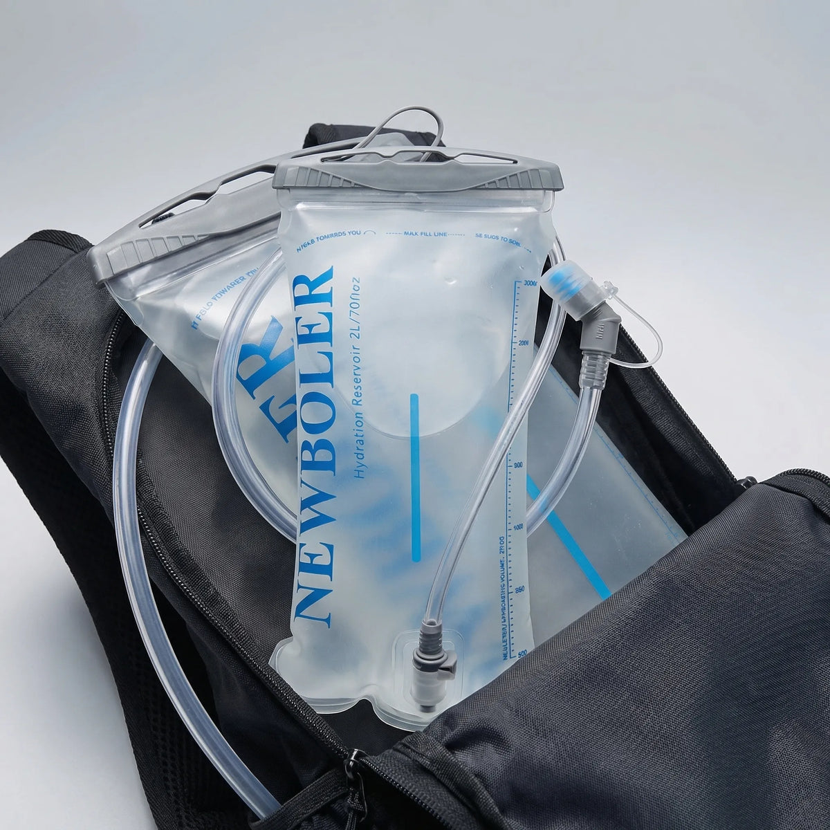 BPA-free hydration reservoir bag with hands-free drink tube and wide-mouth opening